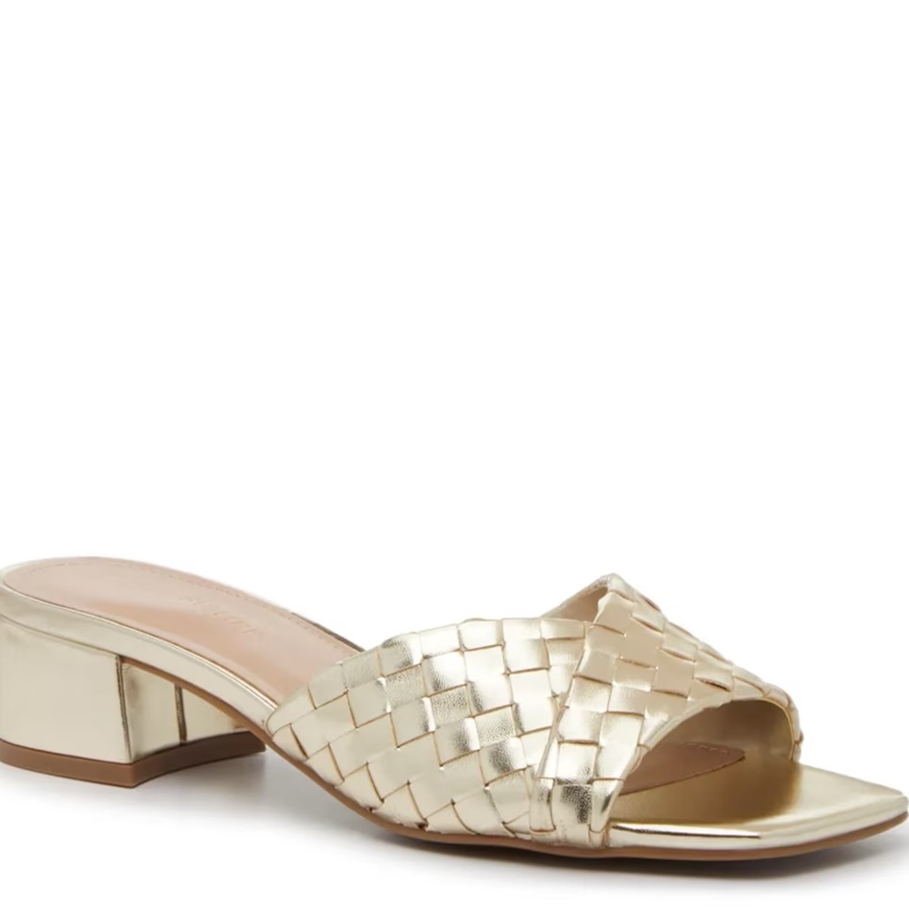 Marc Fisher Gold Woven Mules